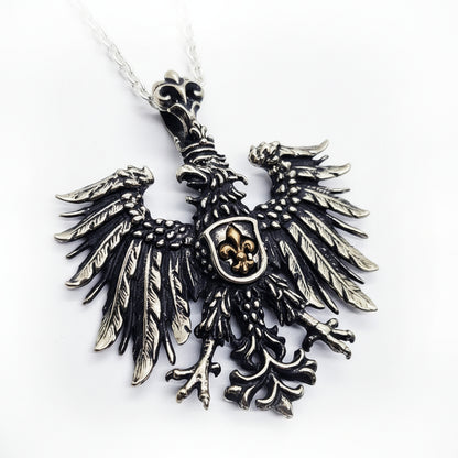 Heraldic Eagle Fleur-De-Lis Sterling Silver Pendant