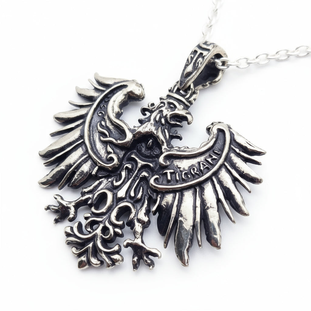 Heraldic Eagle Fleur-De-Lis Sterling Silver Pendant
