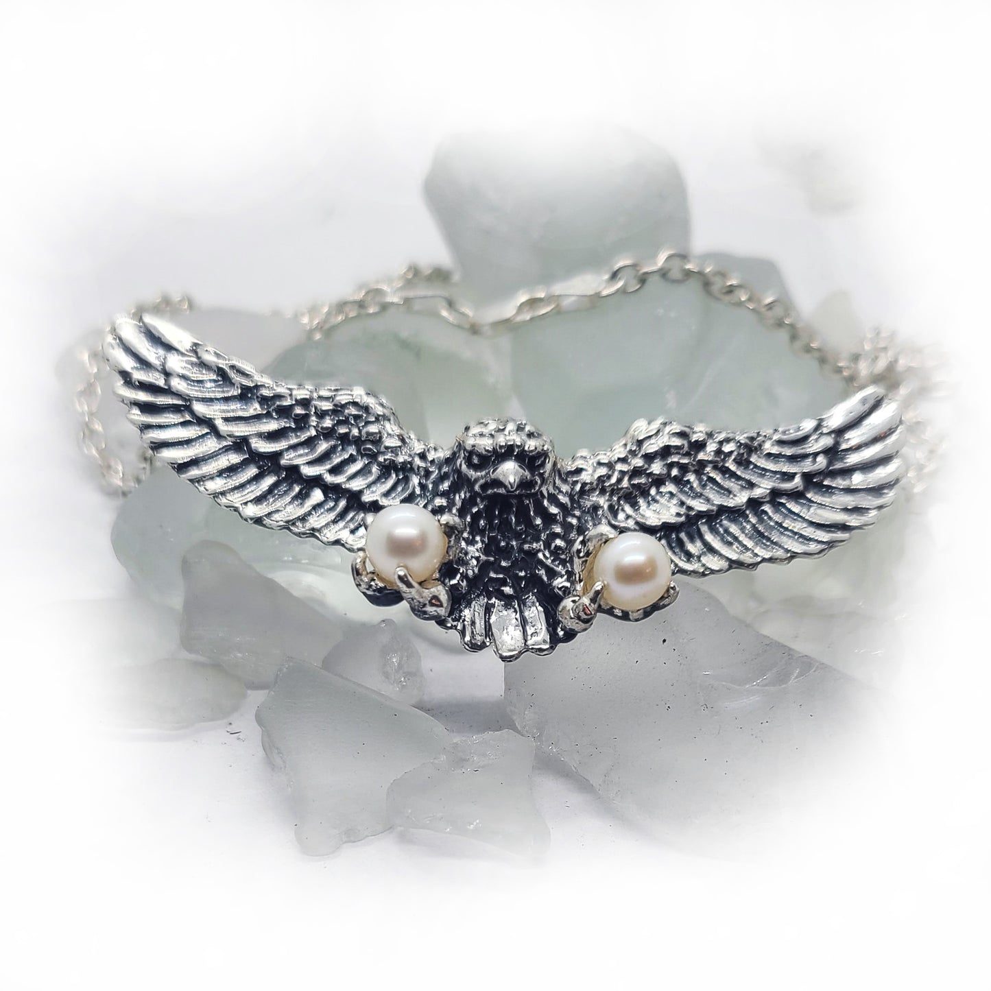 Eagle Flying and Carrying Pears Sterling Silver Necklace