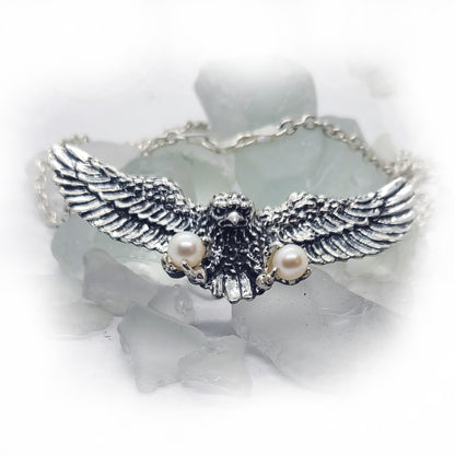 Eagle Flying and Carrying Pears Sterling Silver Necklace