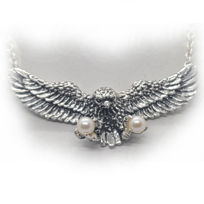 Eagle Flying and Carrying Pears Sterling Silver Necklace