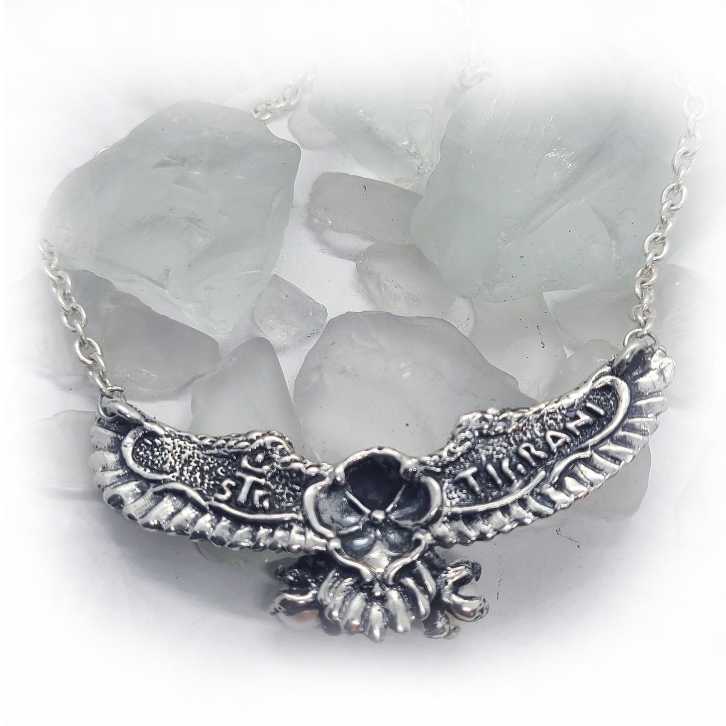 Eagle Flying and Carrying Pears Sterling Silver Necklace