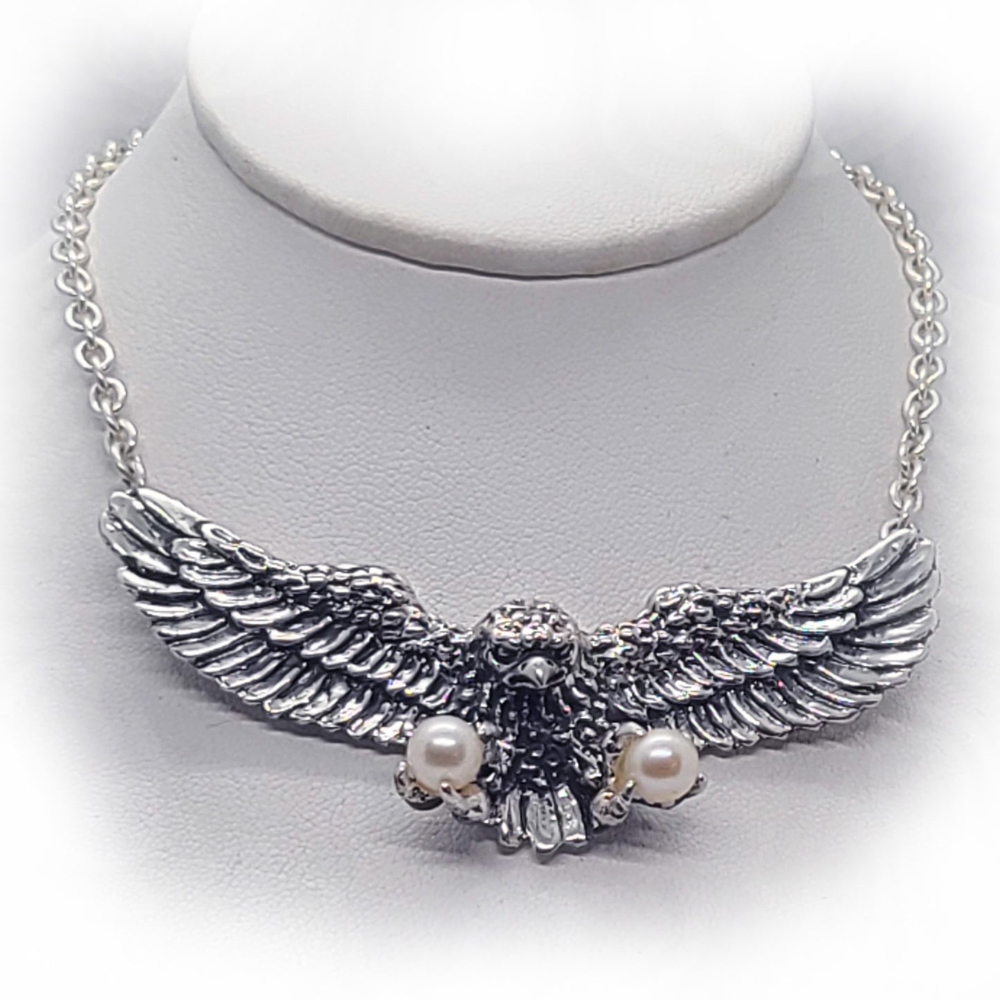 Eagle Flying and Carrying Pears Sterling Silver Necklace