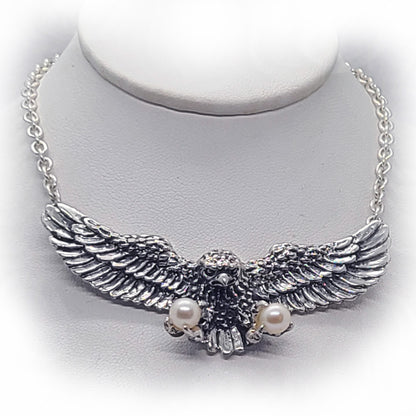 Eagle Flying and Carrying Pears Sterling Silver Necklace