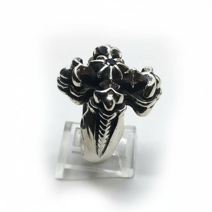 Cross with Eight Star and Onyx stone Sterling Silver Ring