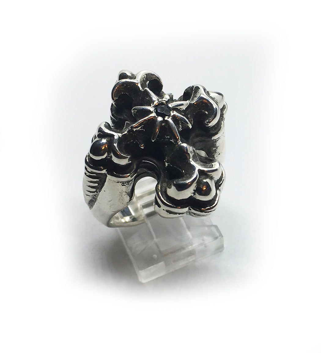 Cross with Eight Star and Onyx stone Sterling Silver Ring