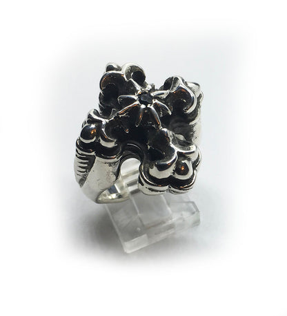 Cross with Eight Star and Onyx stone Sterling Silver Ring