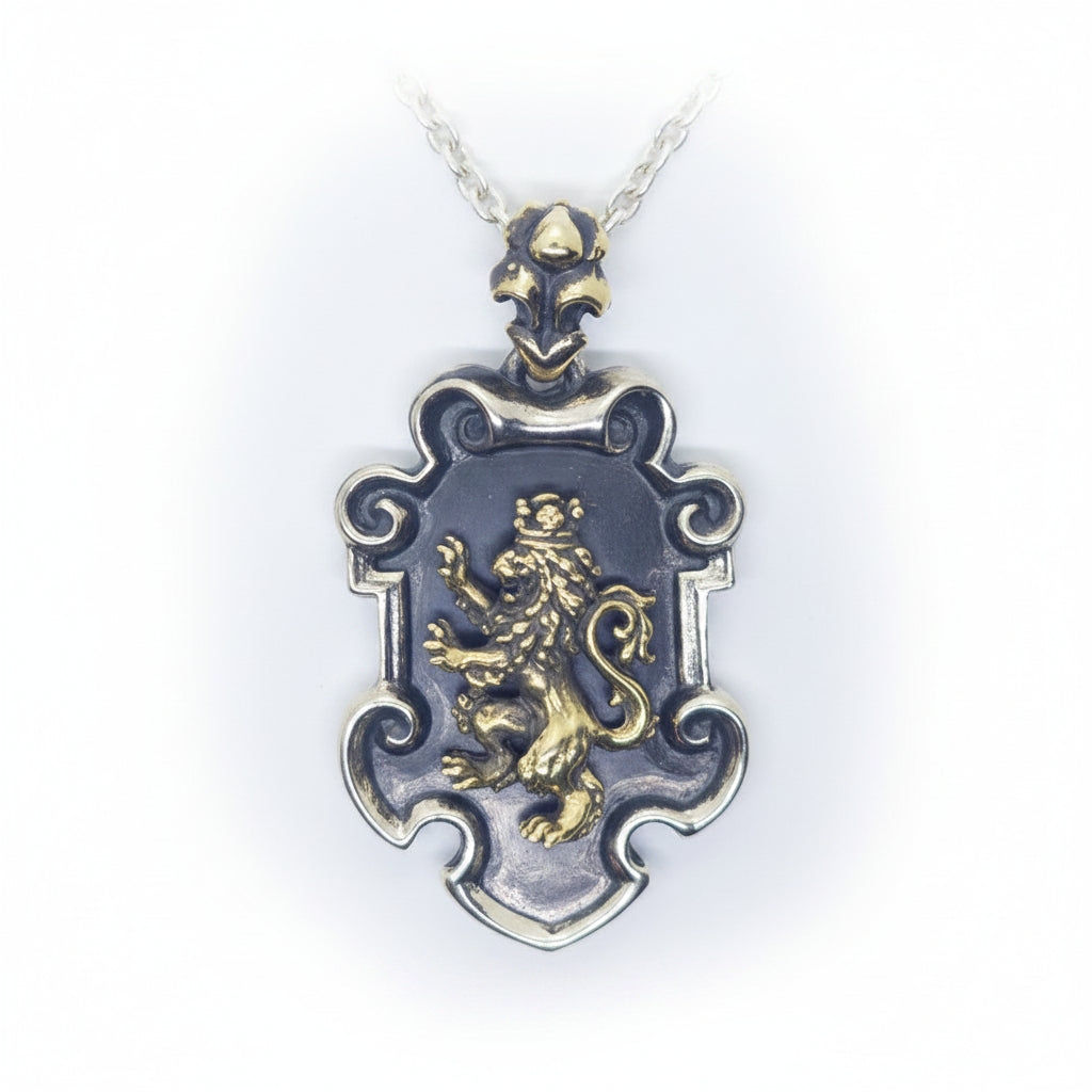 Fancy Heraldry with Bronze Lion and Sterling Silver Combination Pendant