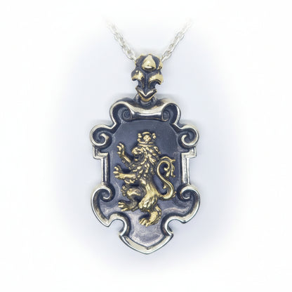 Fancy Heraldry with Bronze Lion and Sterling Silver Combination Pendant