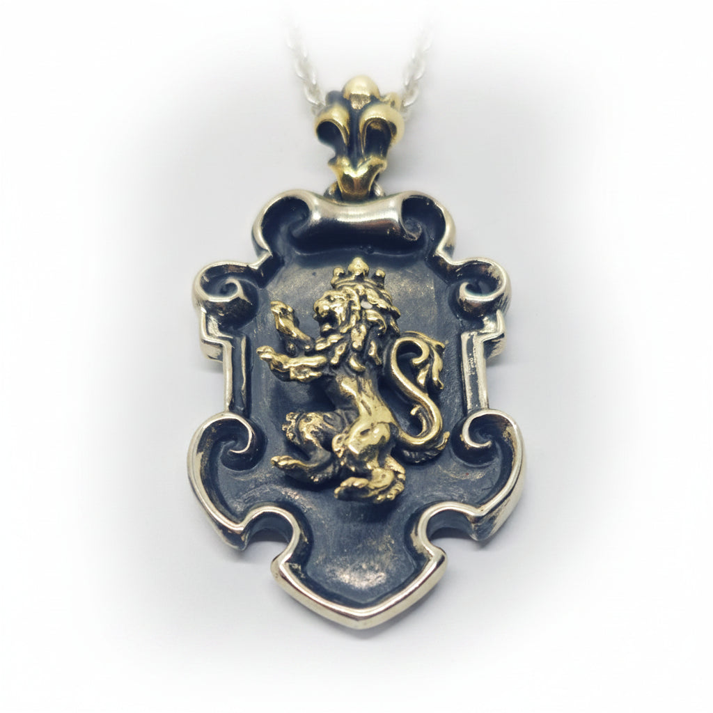 Fancy Heraldry with Bronze Lion and Sterling Silver Combination Pendant