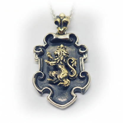 Fancy Heraldry with Bronze Lion and Sterling Silver Combination Pendant
