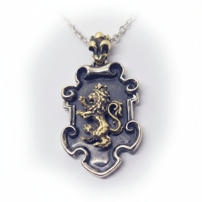 Fancy Heraldry with Bronze Lion and Sterling Silver Combination Pendant