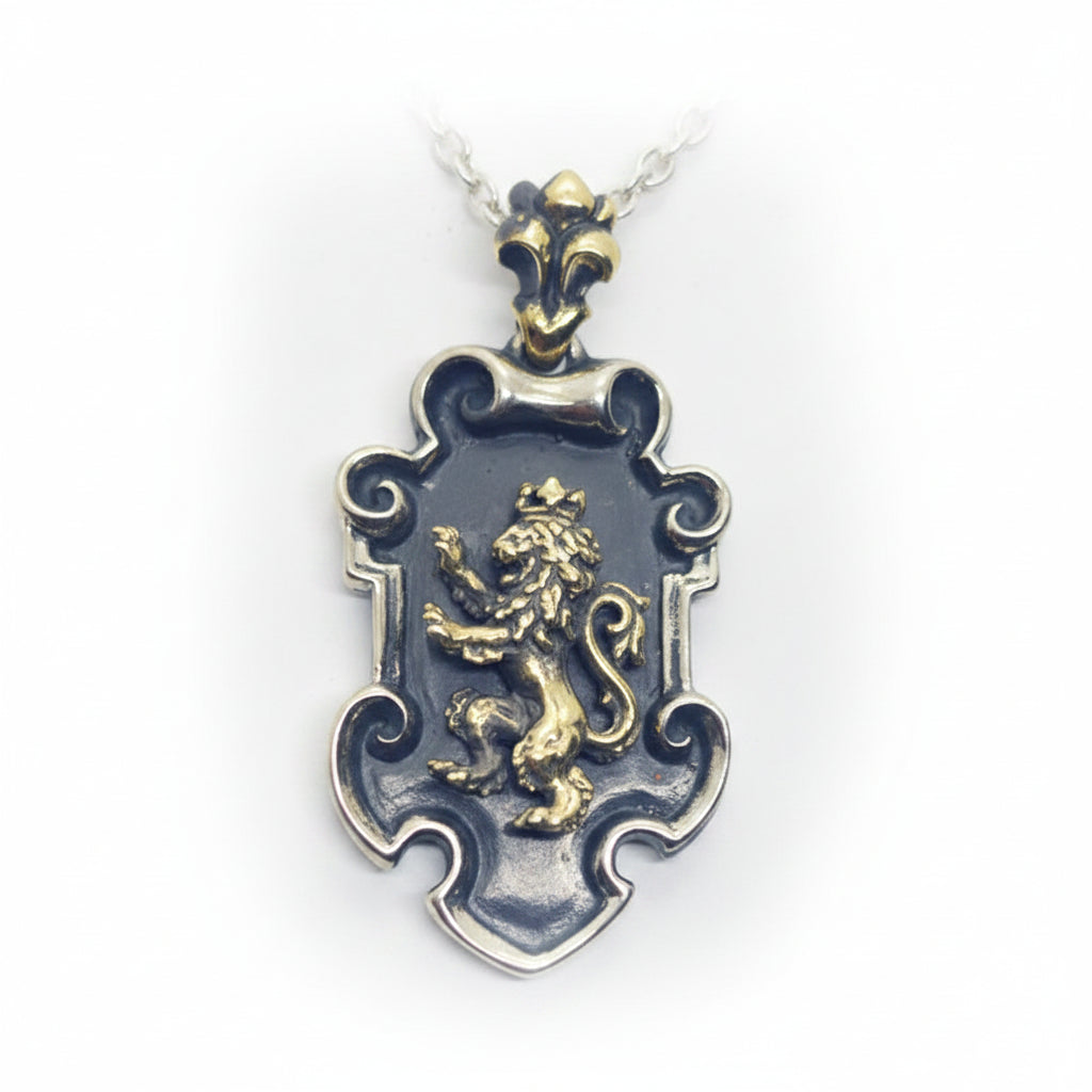 Fancy Heraldry with Bronze Lion and Sterling Silver Combination Pendant