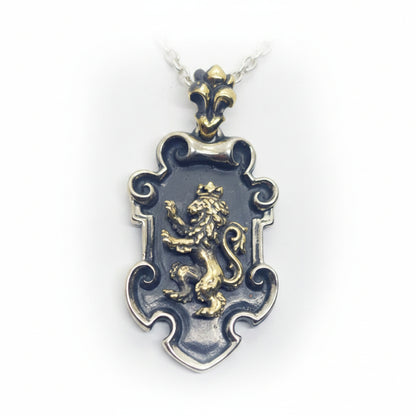 Fancy Heraldry with Bronze Lion and Sterling Silver Combination Pendant