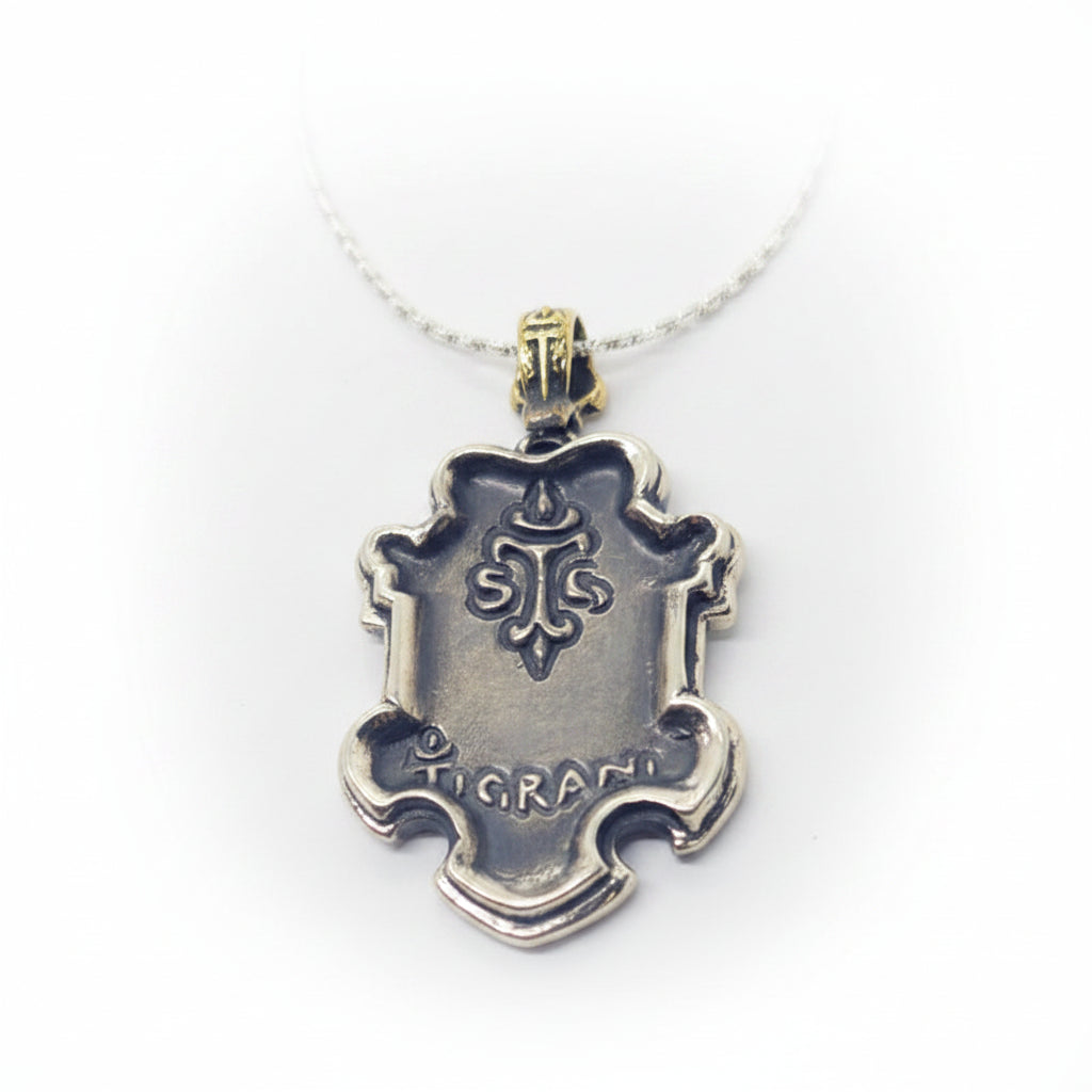 Fancy Heraldry with Bronze Lion and Sterling Silver Combination Pendant