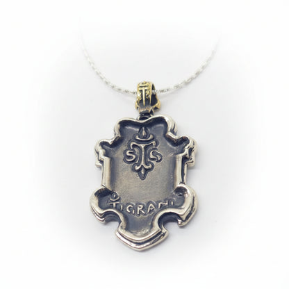 Fancy Heraldry with Bronze Lion and Sterling Silver Combination Pendant