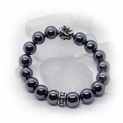 Violet Flower (February) Silver Bead with Hematite Beads Bracelet