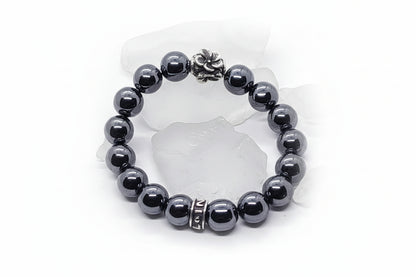 Violet Flower (February) Silver Bead with Hematite Beads Bracelet