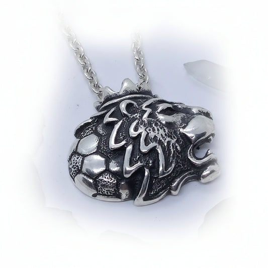 Football Soccer Ball with King Lion Sterling Silver Pendant