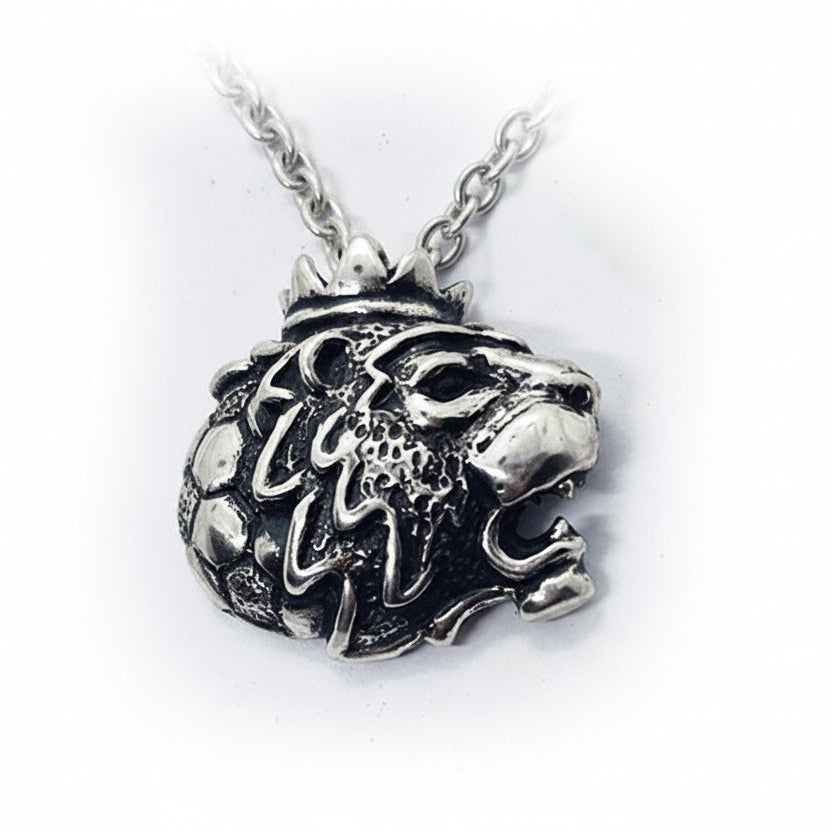 Football Soccer Ball with King Lion Sterling Silver Pendant