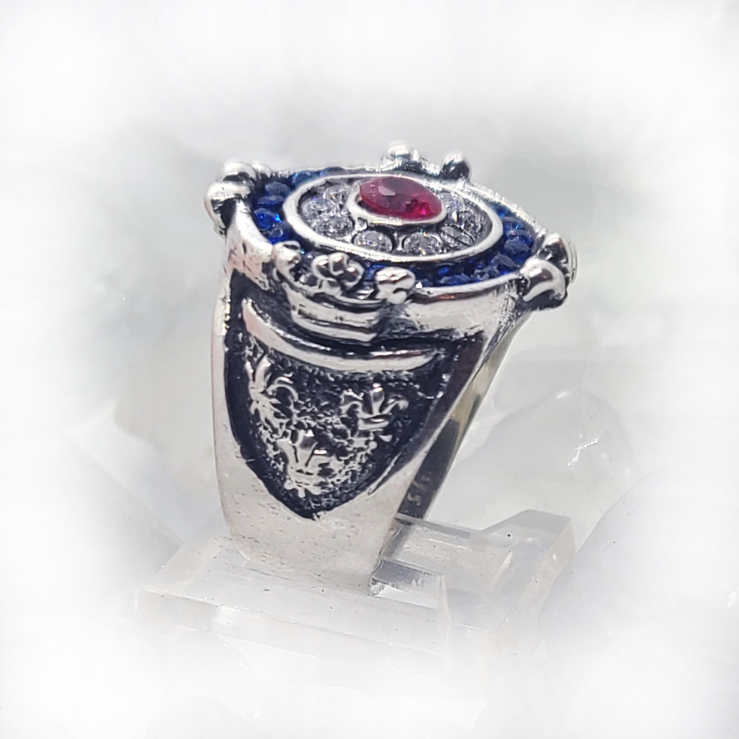 France Sterling Silver Ring with Flag Color CZ Stones