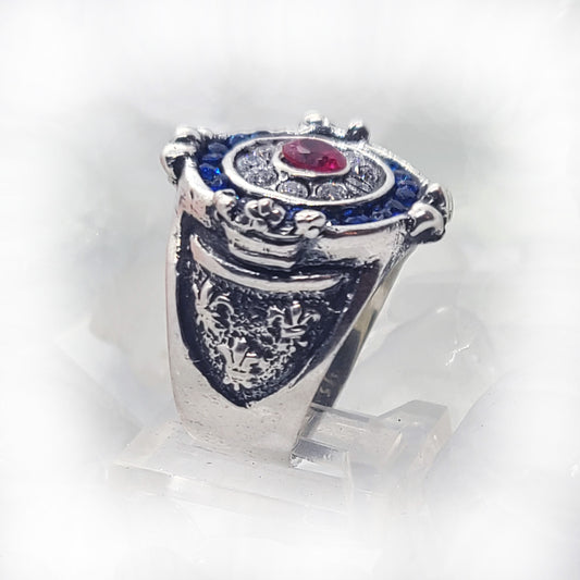 France Sterling Silver Ring with Flag Color CZ Stones