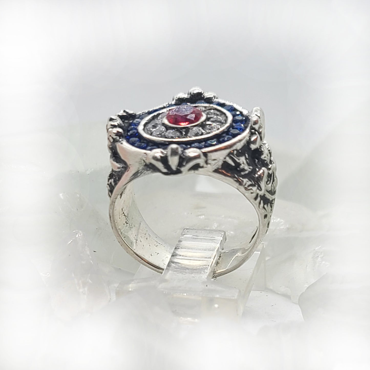 France Sterling Silver Ring with Flag Color CZ Stones