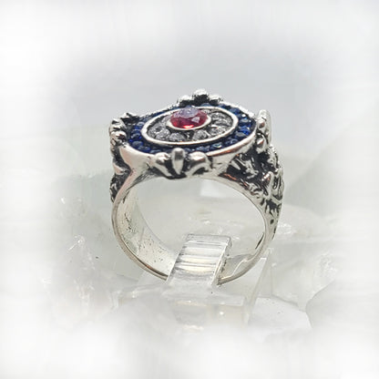 France Sterling Silver Ring with Flag Color CZ Stones
