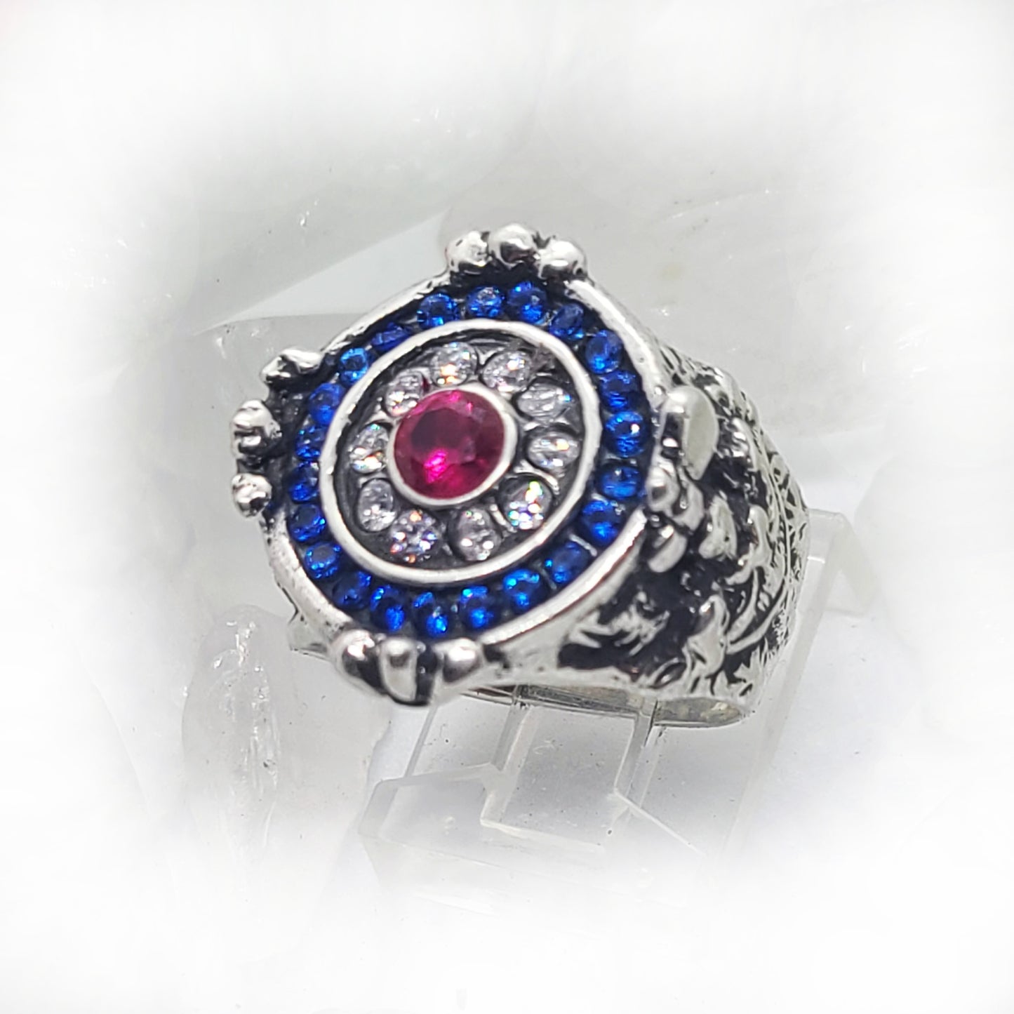France Sterling Silver Ring with Flag Color CZ Stones