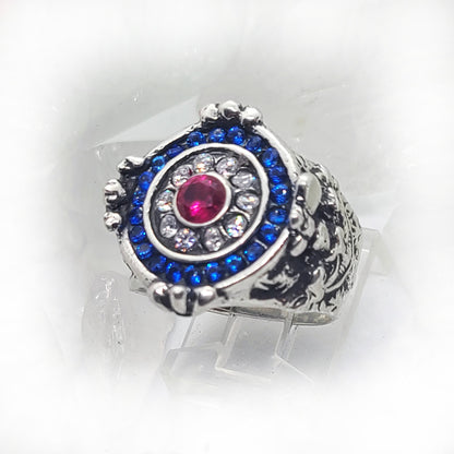 France Sterling Silver Ring with Flag Color CZ Stones