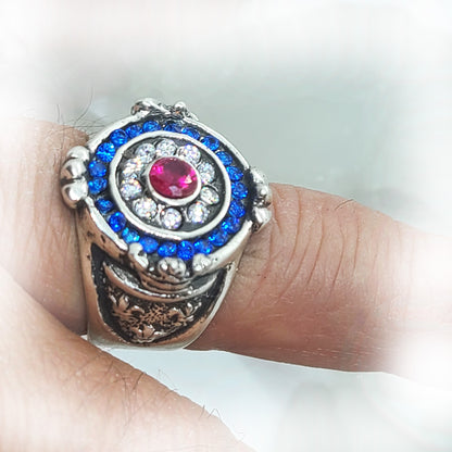 France Sterling Silver Ring with Flag Color CZ Stones