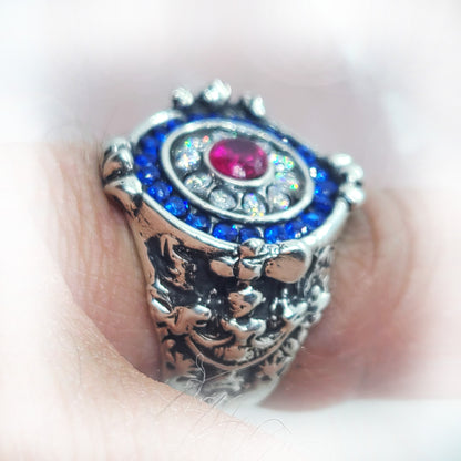 France Sterling Silver Ring with Flag Color CZ Stones