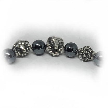 Goat Birth Year Zodiac, Birth Months, Birth Month Flower Silver Hematite and Black Onyx Beads Bracelet
