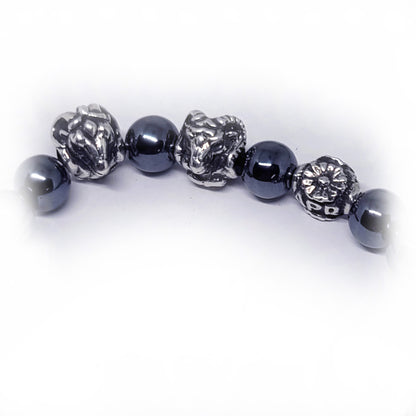 Goat Birth Year Zodiac, Birth Months, Birth Month Flower Silver Hematite and Black Onyx Beads Bracelet