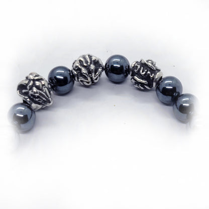 Goat Birth Year Zodiac, Birth Months, Birth Month Flower Silver Hematite and Black Onyx Beads Bracelet