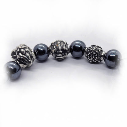 Goat Birth Year Zodiac, Birth Months, Birth Month Flower Silver Hematite and Black Onyx Beads Bracelet