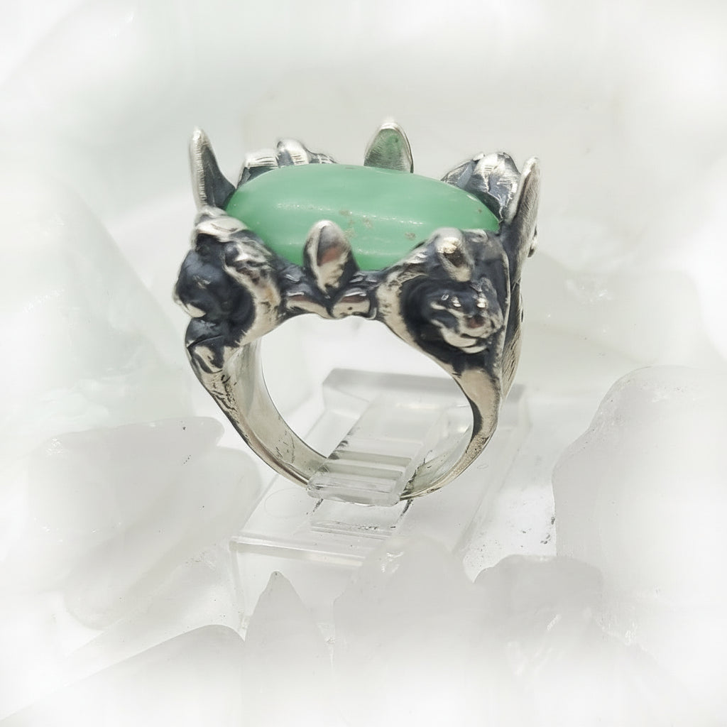 Green Oval Sterling Silver Ring with Natural Stone