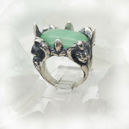 Green Oval Sterling Silver Ring with Natural Stone