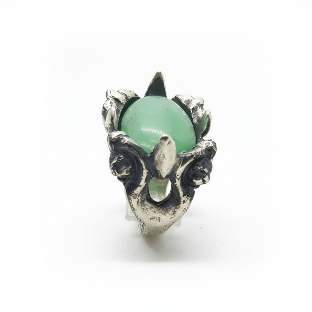 Green Oval Sterling Silver Ring with Natural Stone