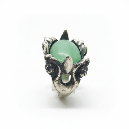 Green Oval Sterling Silver Ring with Natural Stone