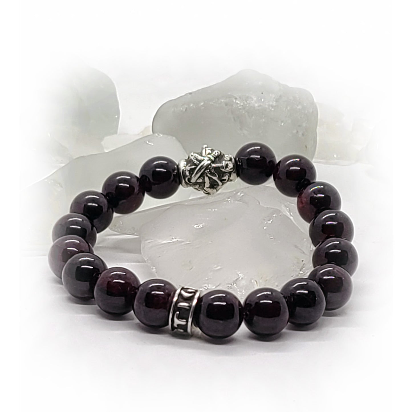 Hay Dashnaktsutyun Emblem Silver Bead with Garnet Stone Beads Bracelet