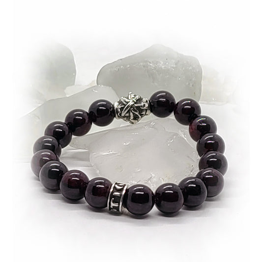 Hay Dashnaktsutyun Emblem Silver Bead with Garnet Stone Beads Bracelet