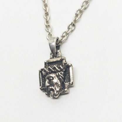 Antique Cross with Jesus Christos Sterling Silver Pendant Small V1