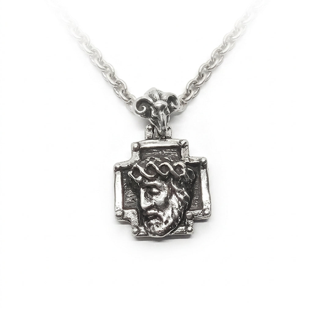 Antique Cross with Jesus Christos Sterling Silver Pendant