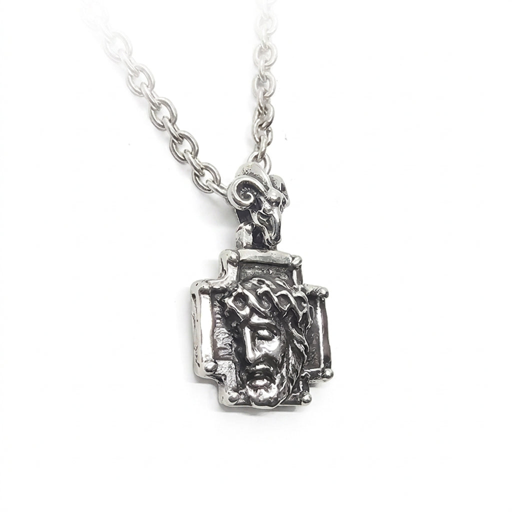 Antique Cross with Jesus Christos Sterling Silver Pendant