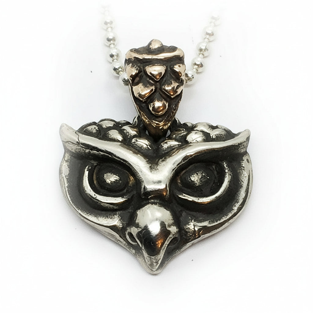 Heart Shape Owl Head Sterling Silver Bronze Pendant