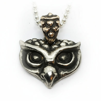 Heart Shape Owl Head Sterling Silver Bronze Pendant