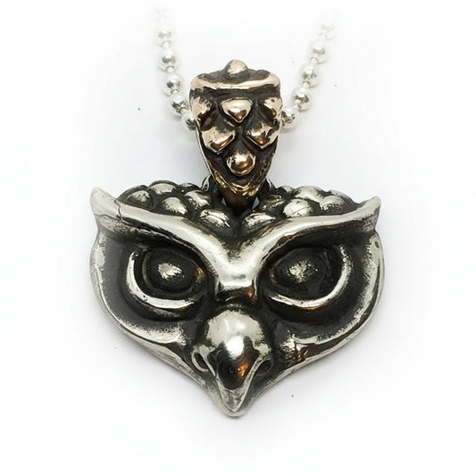 Heart Shape Owl Head Sterling Silver Bronze Pendant
