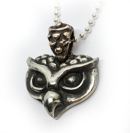 Heart Shape Owl Head Sterling Silver Bronze Pendant