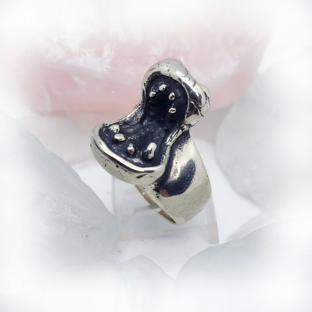 Hippopotamus Open Mouth Sterling Silver Ring